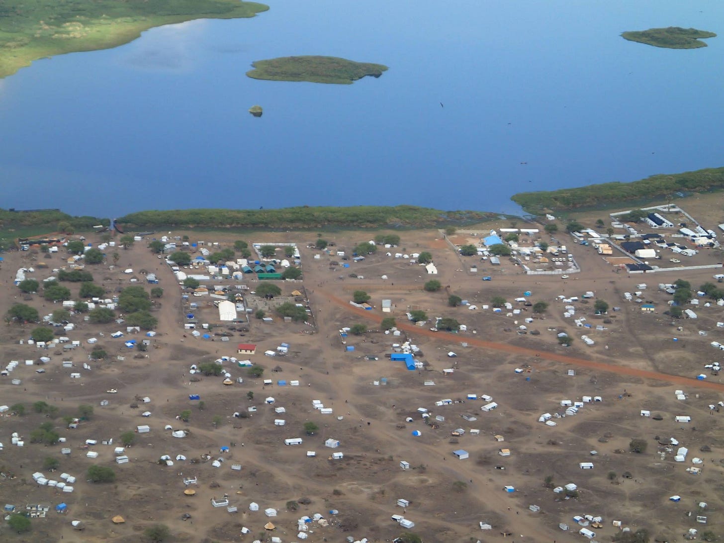 Stephanie writes, "Spot the three green large tents near the middle-left of the photo just below the Nile. I'm in the middle one."