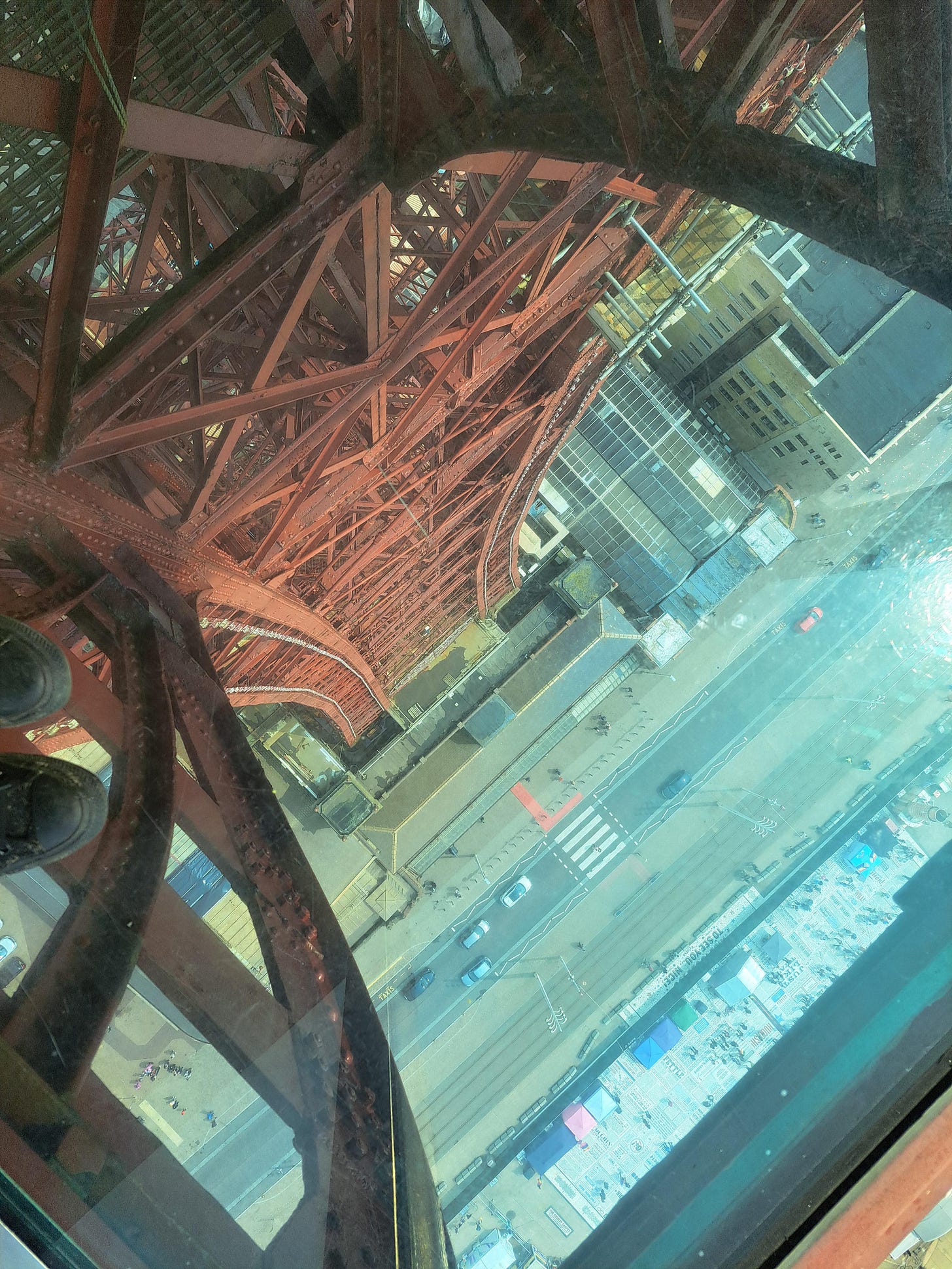 View of Blackpool Tower Through the Glass Floor of the Observation Deck [OC]