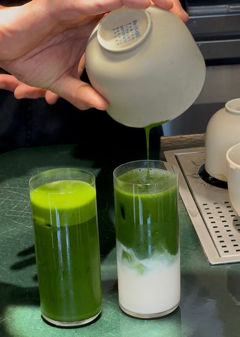 left: coffee from Devocion; right: my favorite breakfast toast combo right now; right: 12 Matcha!!!