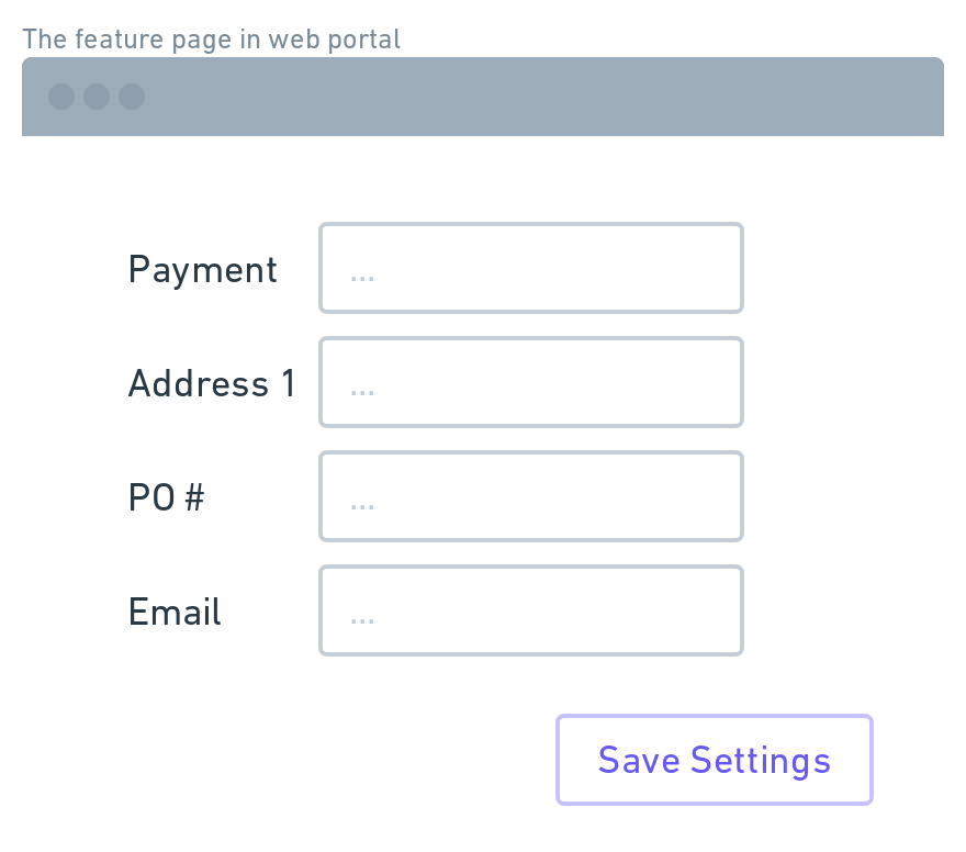 UI mockup of the feature page in web portal
