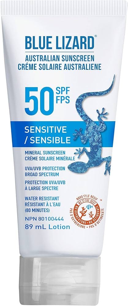 BLUE LIZARD Sensitive Mineral Sunscreen Lotion, SPF 50+, Water Resistant with Smart Cap Technology - 89 ml Tube BLUE LIZARD Sensitive Mineral Sunscreen Lotion, SPF 50+, Water Resistant with Smart Cap Technology - 89 ml Tube
