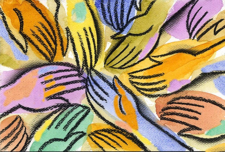 Colorful Hand Patterns Art Print featuring the painting Multi-Ethnic Harmony by Leon Zernitsky