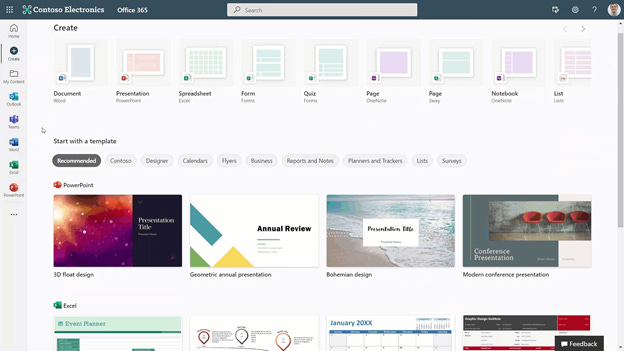 thumbnail image 4 captioned The new Create page templates across apps to help you get started with your work.
