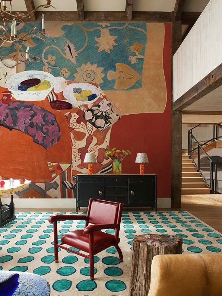 Eclectic Bohemian Feast Mural Wallpaper with Earthy Tones and Artistic Patterns