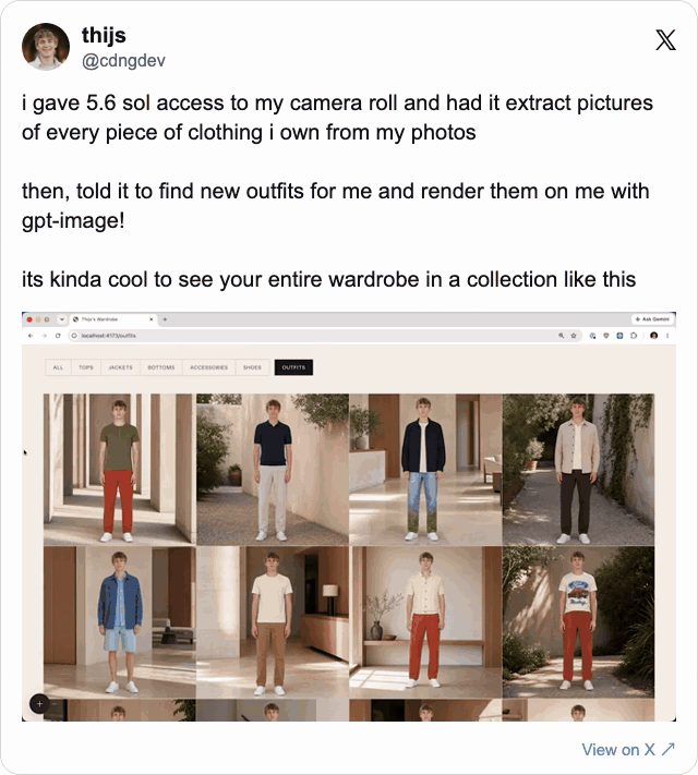 Original X post with wardrobe demo.