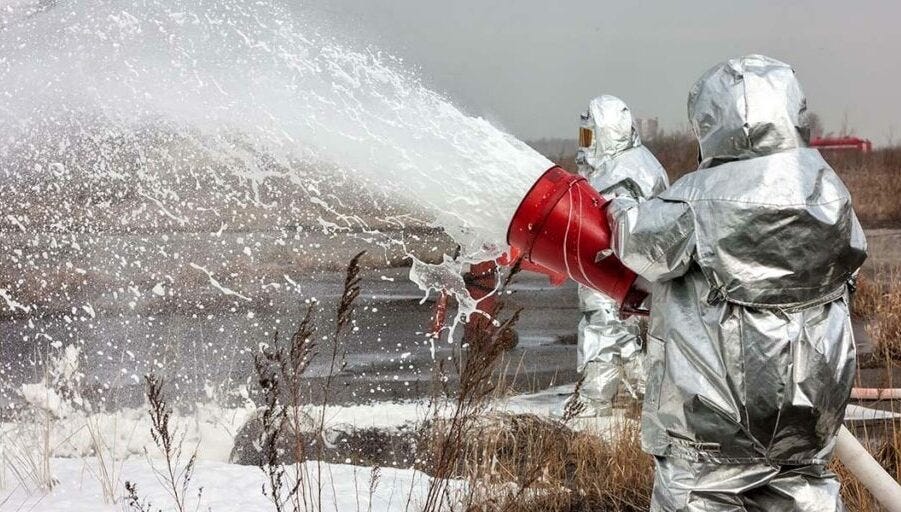 Firefighting foam, used at airports and military bases, has been identified as a source of toxic PFAS chemicals. (Photo courtesy of the U.S. Fire Administration) Firefighting foam, used at airports and military bases, has been identified as a source of toxic PFAS chemicals. (Photo courtesy of the U.S. Fire Administration)