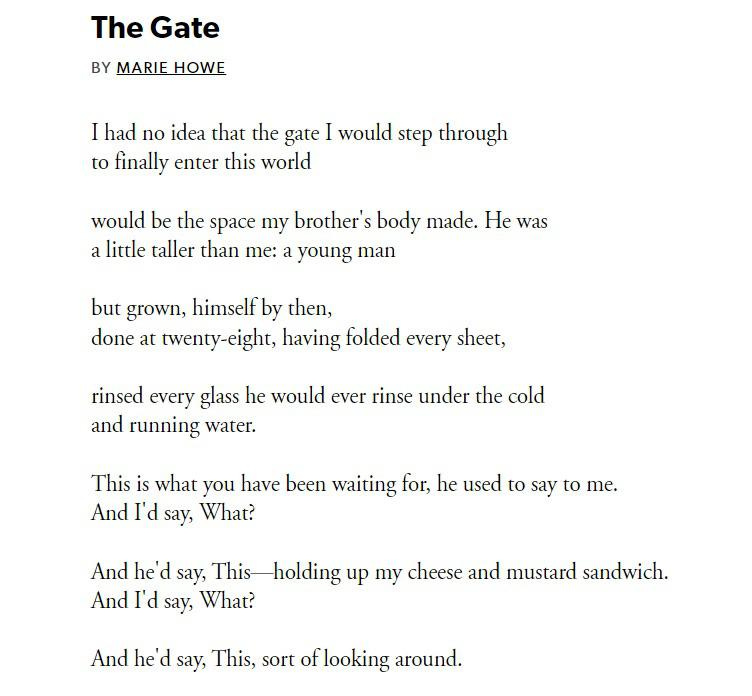 The Gate by Marie Howe : r/Poetry_that_isnt_ass