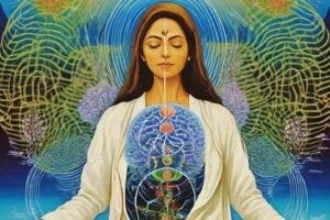 Woman in a yoga position meditating