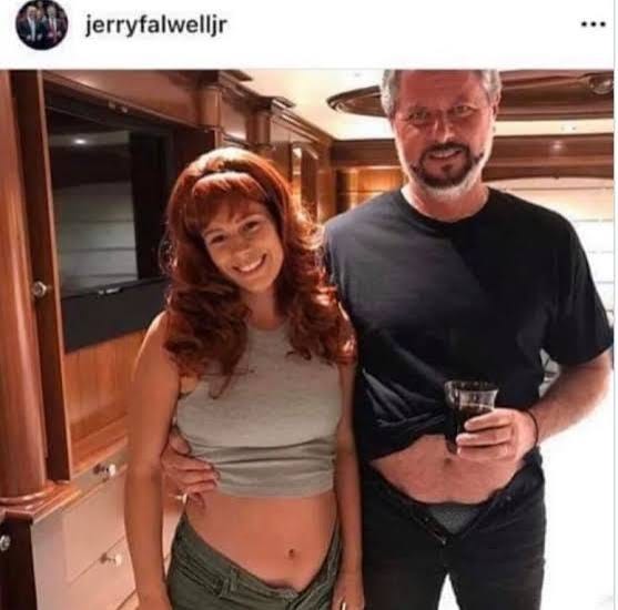 Jerry Falwell Jr. with his pants unzipped next to a girl with her pants unzipped Jerry Falwell Jr. with his pants unzipped next to a girl with her pants unzipped