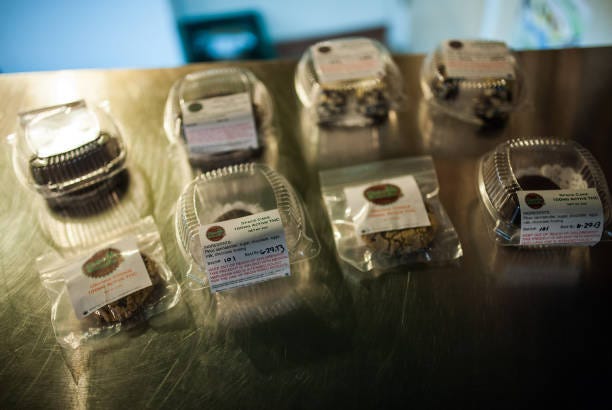 Individually-packaged and labeled products offered by Ganja Gourmet in Denver, Colorado, include marijuana-infused baked goods, seen here in the...