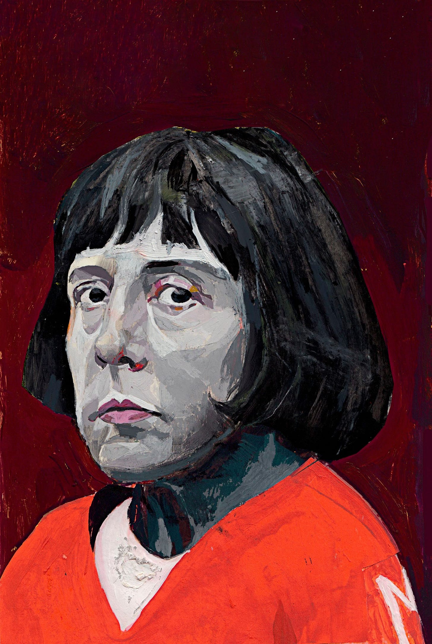 Painting of a woman wearing a red shirt
