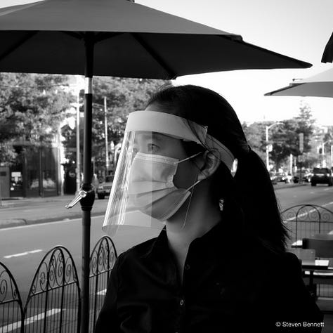 Steve Bennett's sample street photographs (the world as seen) and composite artworks )the world as reimagined)