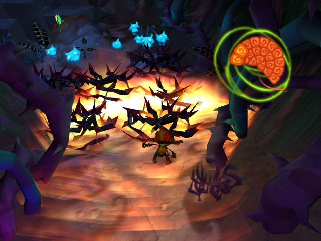 Four screenshots from an old version of Psychonauts