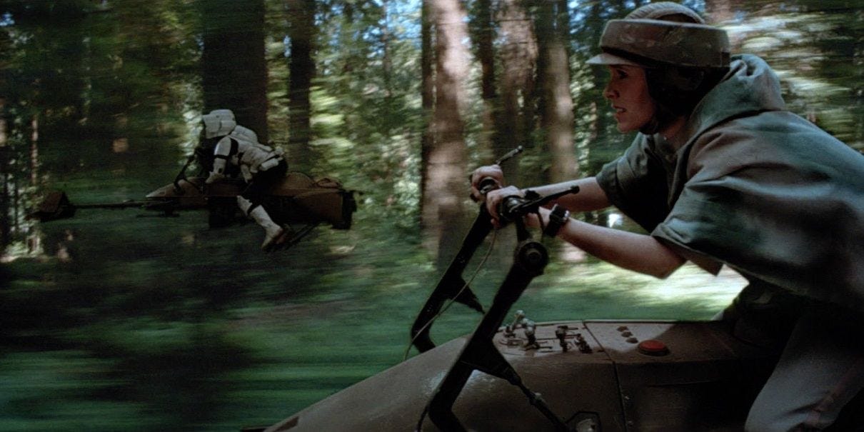 Speeder bike chase in Return of the Jedi