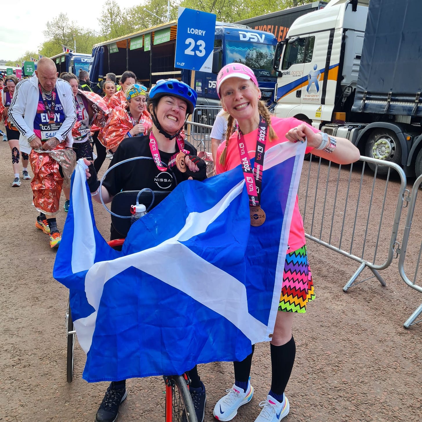 Dr Julie McElroy and Gill Menzies at the London Marathon Dr Julie McElroy and Gill Menzies at the London Marathon