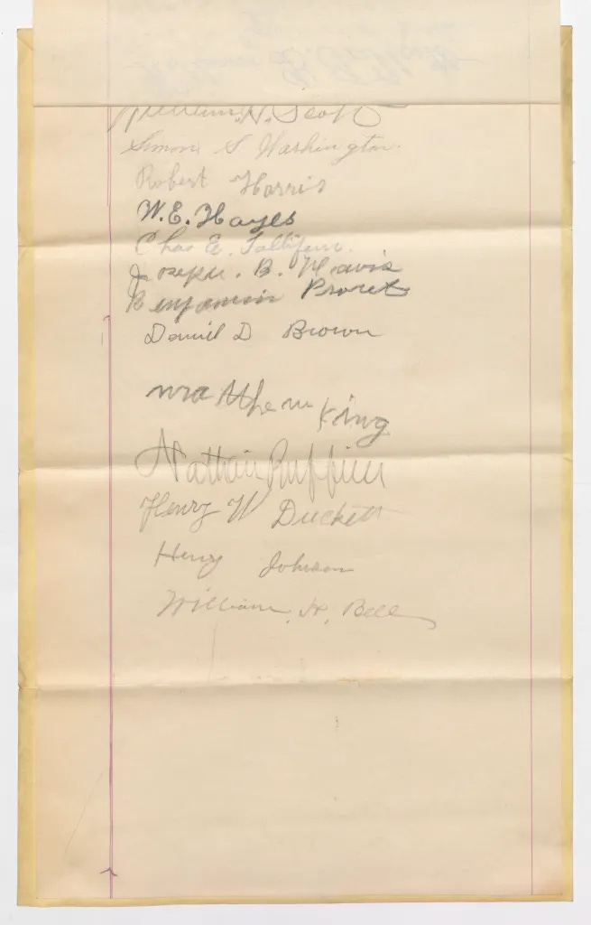 A typewritten letter petitioning for the early release of drag performer and US citizen William Dorsey Swann. Two pages of signatures follow, with penmanship ranging from compact and tidy to loopy and uncertain.