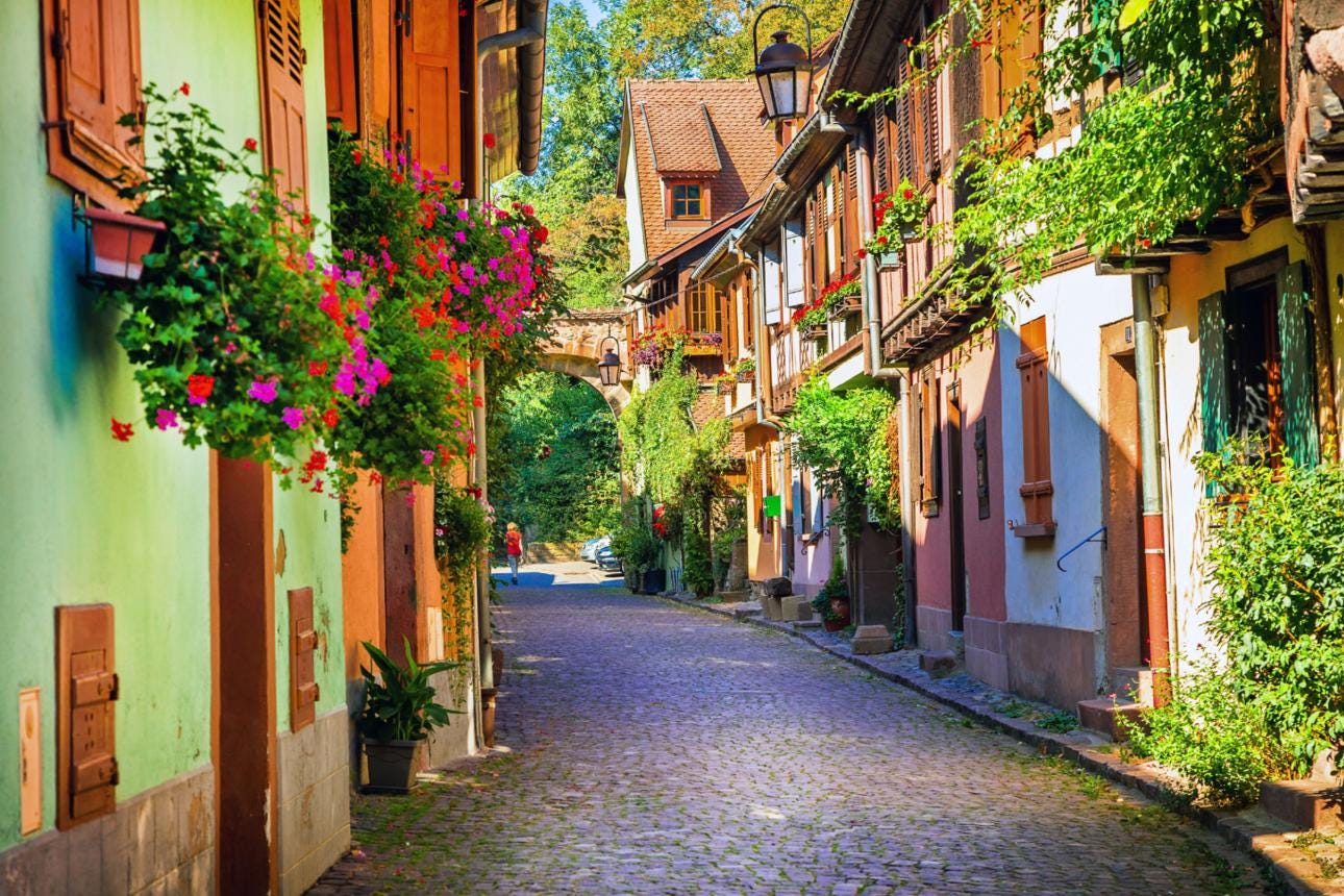 Floral traditional town Colmar with charming old streets in Alsace region. France Floral traditional town Colmar with charming old streets in Alsace region. France