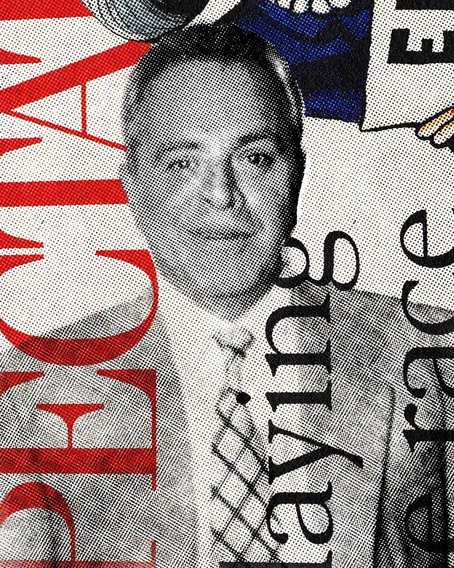Panagiotis “Taki” Theodoracopulos surrounded by magazine fonts