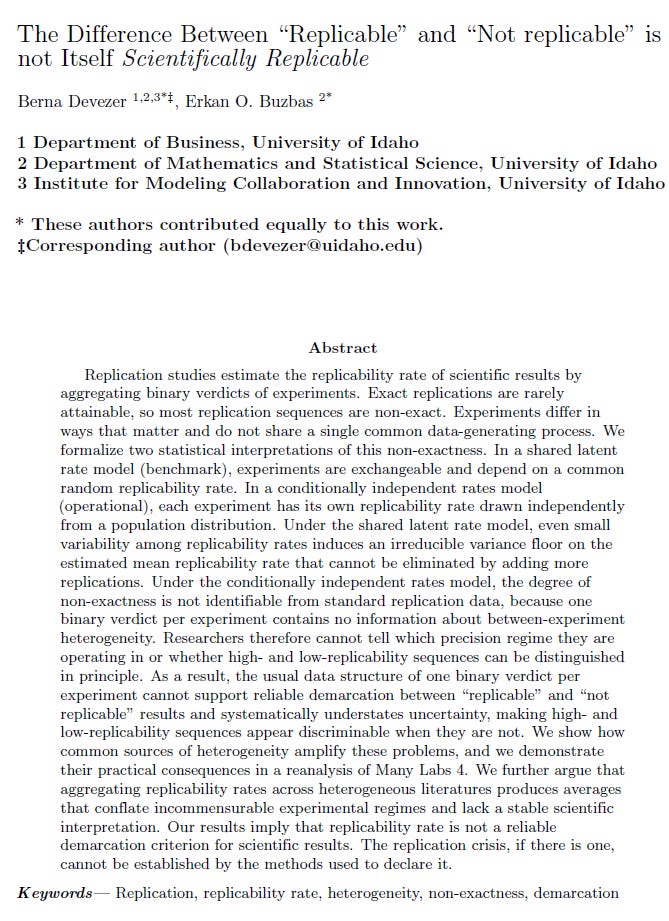 Replication studies estimate the replicability rate of scientific results by aggregating binary verdicts of experiments. Exact replications are rarely attainable, so most replication sequences are non-exact. Experiments differ in ways that matter and do not share a single data-generating process. We formalize two statistical interpretations of non-exactness. In a shared latent rate (benchmark) model, experiments are exchangeable and depend on a common random replicability rate. In a conditionally independent rates (operational) model, each experiment has its own replicability rate drawn from a population distribution. Under the benchmark model, even small variability among replicability rates induces an irreducible variance floor on the estimated mean replicability rate that no amount of replication can eliminate. Under the operational model, the degree of non-exactness is not identifiable from standard replication data, because one binary verdict per experiment carries no information about between-experiment heterogeneity. Researchers cannot tell which precision regime they are in or whether high- and low-replicability sequences can be distinguished in principle. The usual data structure cannot support reliable demarcation between "replicable" and "not replicable" results and systematically understates uncertainty, making high- and low-replicability sequences appear discriminable when they are not. We show how common sources of heterogeneity amplify these problems and demonstrate practical consequences in a reanalysis of Many Labs 4. Aggregating replicability rates across heterogeneous literatures produces averages that conflate incommensurable regimes and lack a stable interpretation. Replicability rate is not a reliable demarcation criterion. The replication crisis, if there is one, cannot be established by the methods used to declare it.