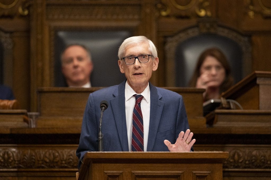 Wisconsin Gov. Tony Evers delivers his State of the State address on Jan. 22, 2025, at the State Capitol in Madison, Wis. He is set to propose an overhaul of Wisconsin’s corrections system. (Joe Timmerman / Wisconsin Watch)
