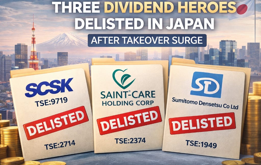 Three Dividend Heroes Delisted in Japan as Wave of Takeovers Continues