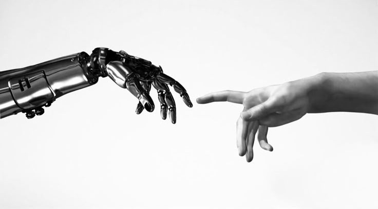 This may contain: two hands reaching out towards each other