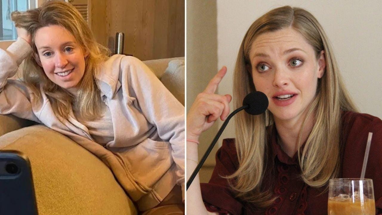 split of Elizabeth Holmes, Amanda Seyfried. split of Elizabeth Holmes, Amanda Seyfried.