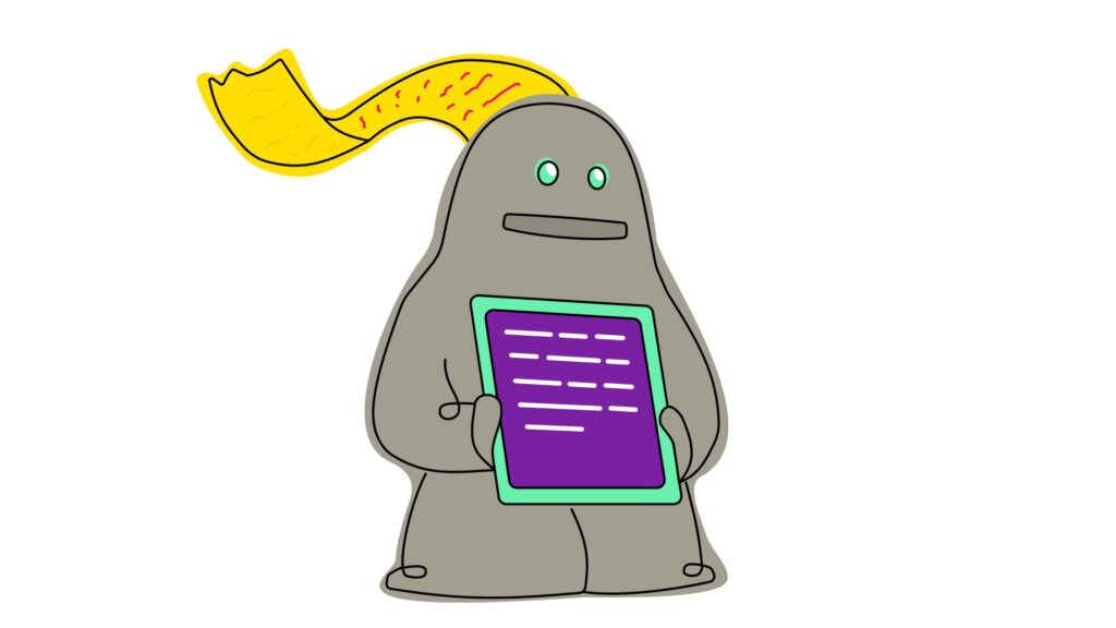 An illustration of a golem holding a tablet