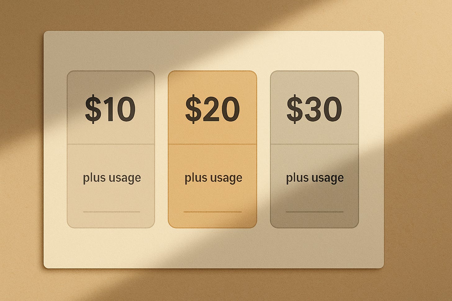 A generic pricing page layout with a new usage line added.