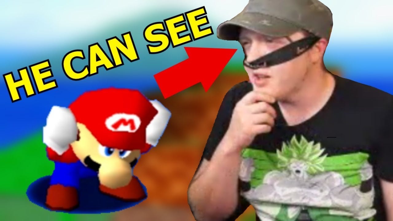 Obvious Cheater Fakes Blindfolded Super Mario 64 Speedrun Obvious Cheater Fakes Blindfolded Super Mario 64 Speedrun