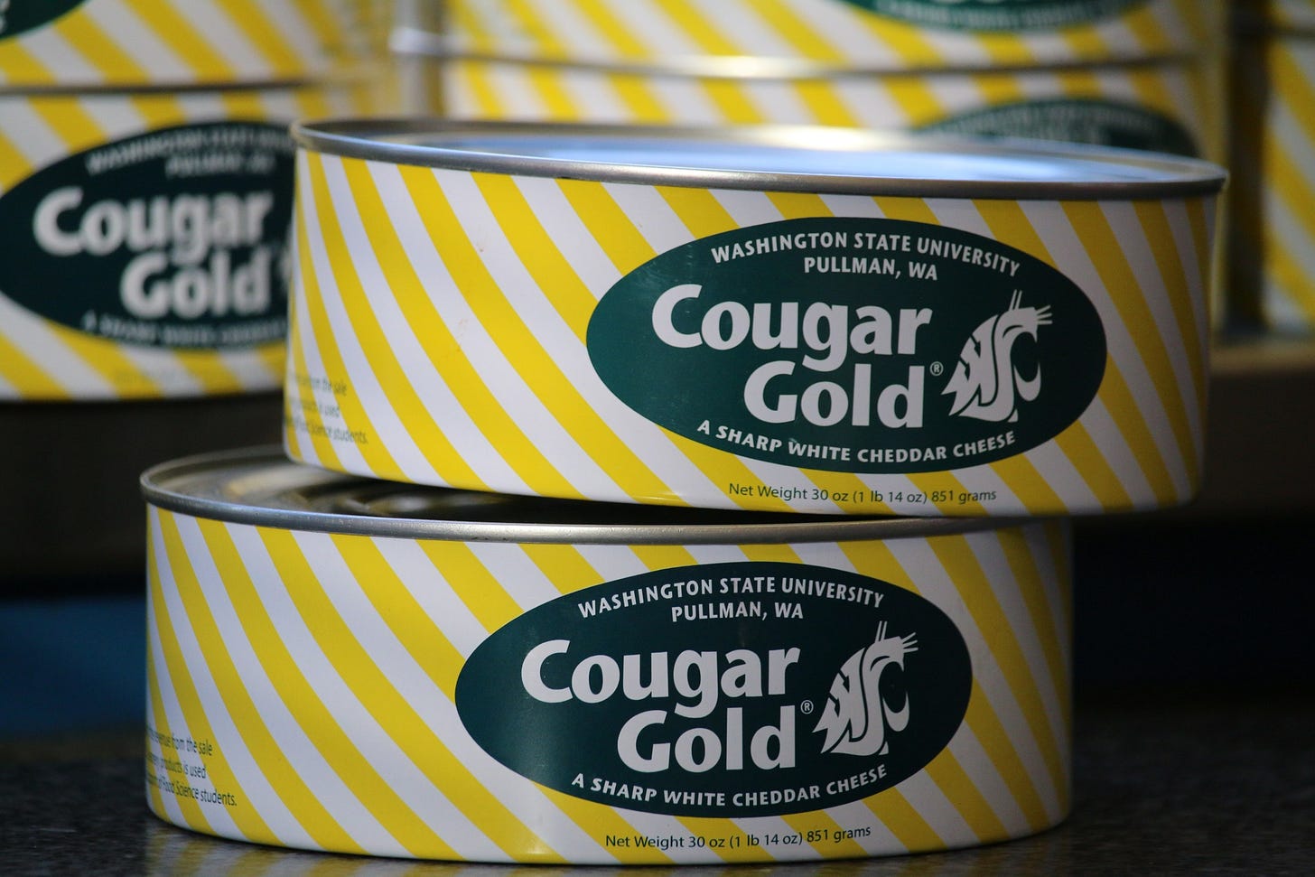 Cans of Cougar Gold cheese.