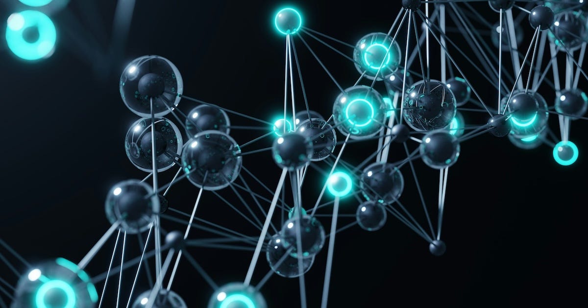 An abstract glowing digital network representing complex touchpoints in a nonlinear B2B buyer journey. An abstract glowing digital network representing complex touchpoints in a nonlinear B2B buyer journey.
