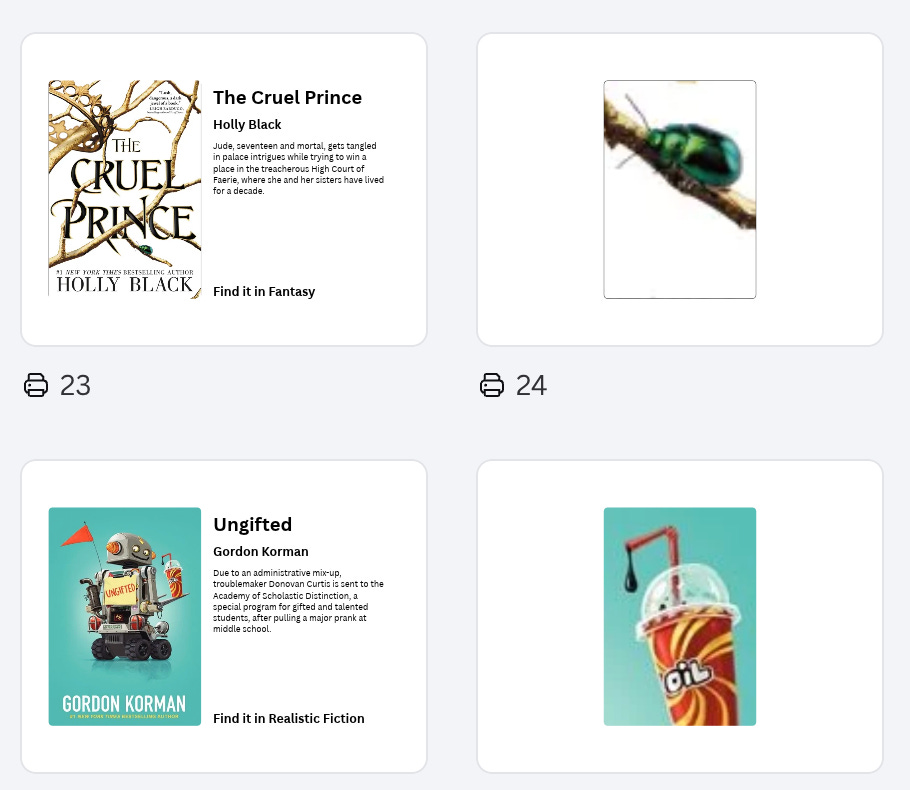 An activity with zoomed in book covers and their full cover counterparts
