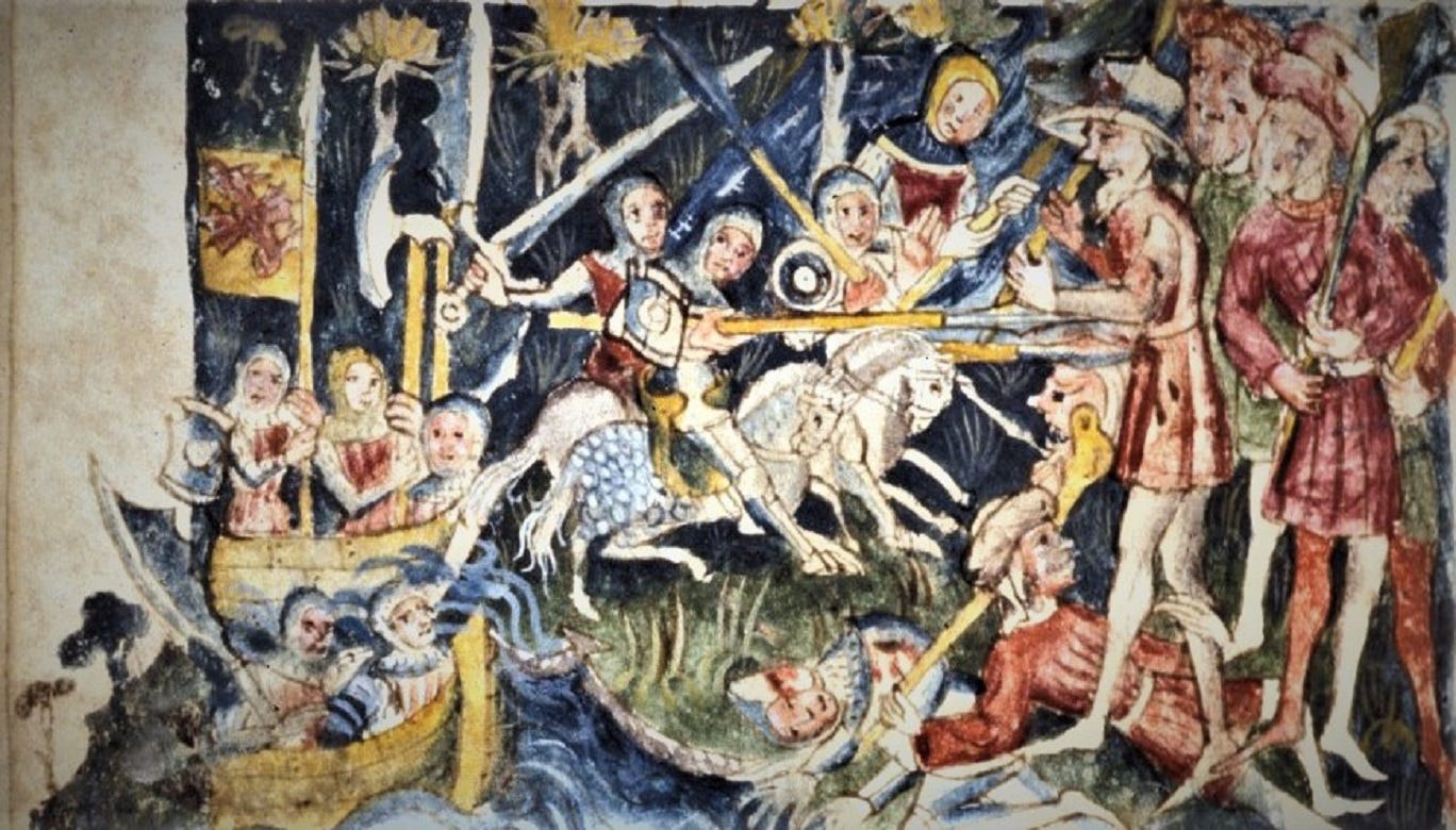Brutus Attacks Gogmagog and the Giants of Albion https://commons.wikimedia.org/wiki/File%3AHarley1808-f030-Brutus.jpg Brutus Attacks Gogmagog and the Giants of Albion https://commons.wikimedia.org/wiki/File%3AHarley1808-f030-Brutus.jpg