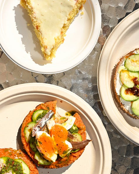 queen st oyster shooters, jwik bfast burrito, sqirl espresso tini, mustaaaard's, picnic's vegan vienna + out of thin air pastries