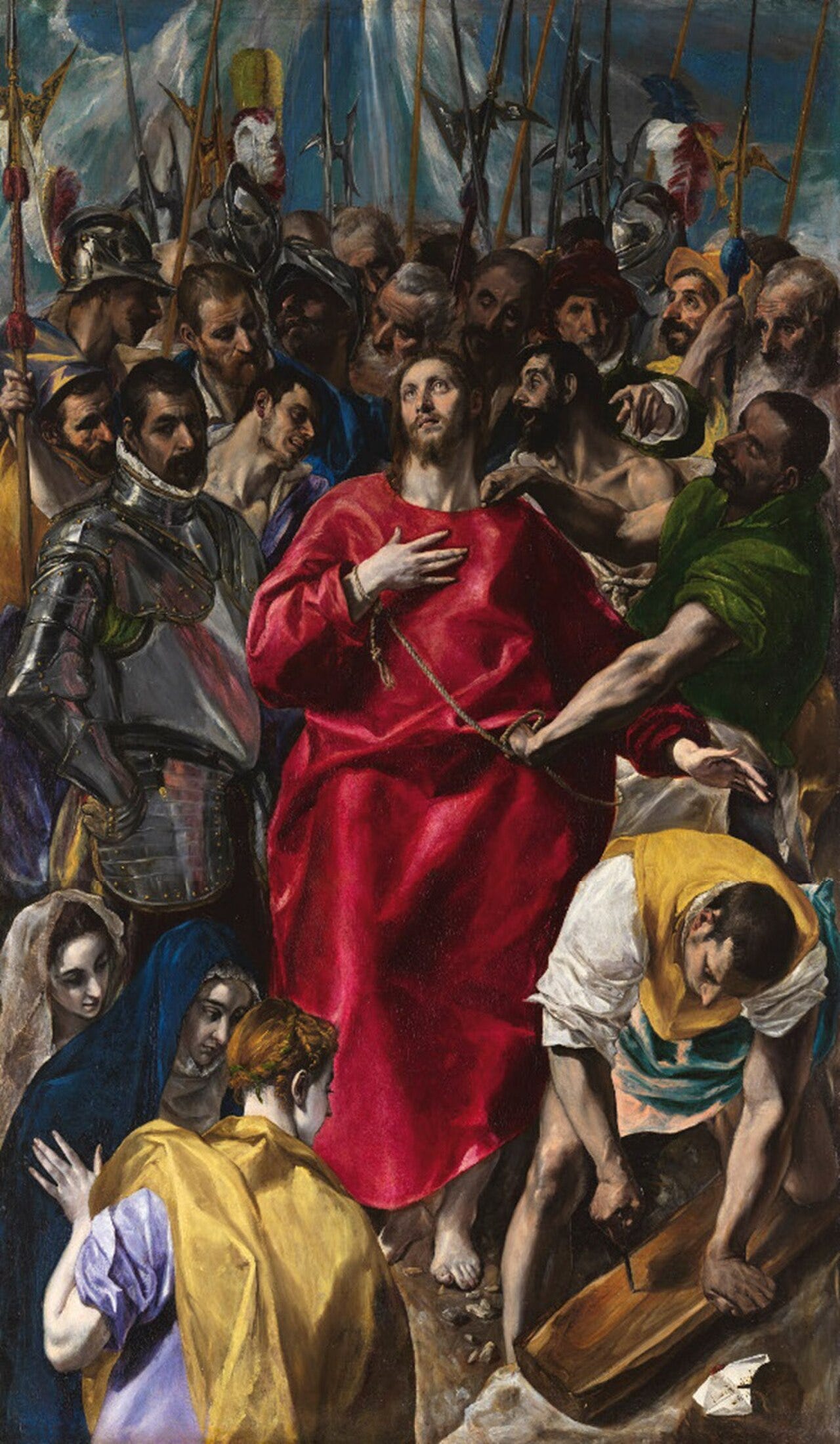 El Greco, The Disrobing of Christ, Christ in red pressed by a crowd