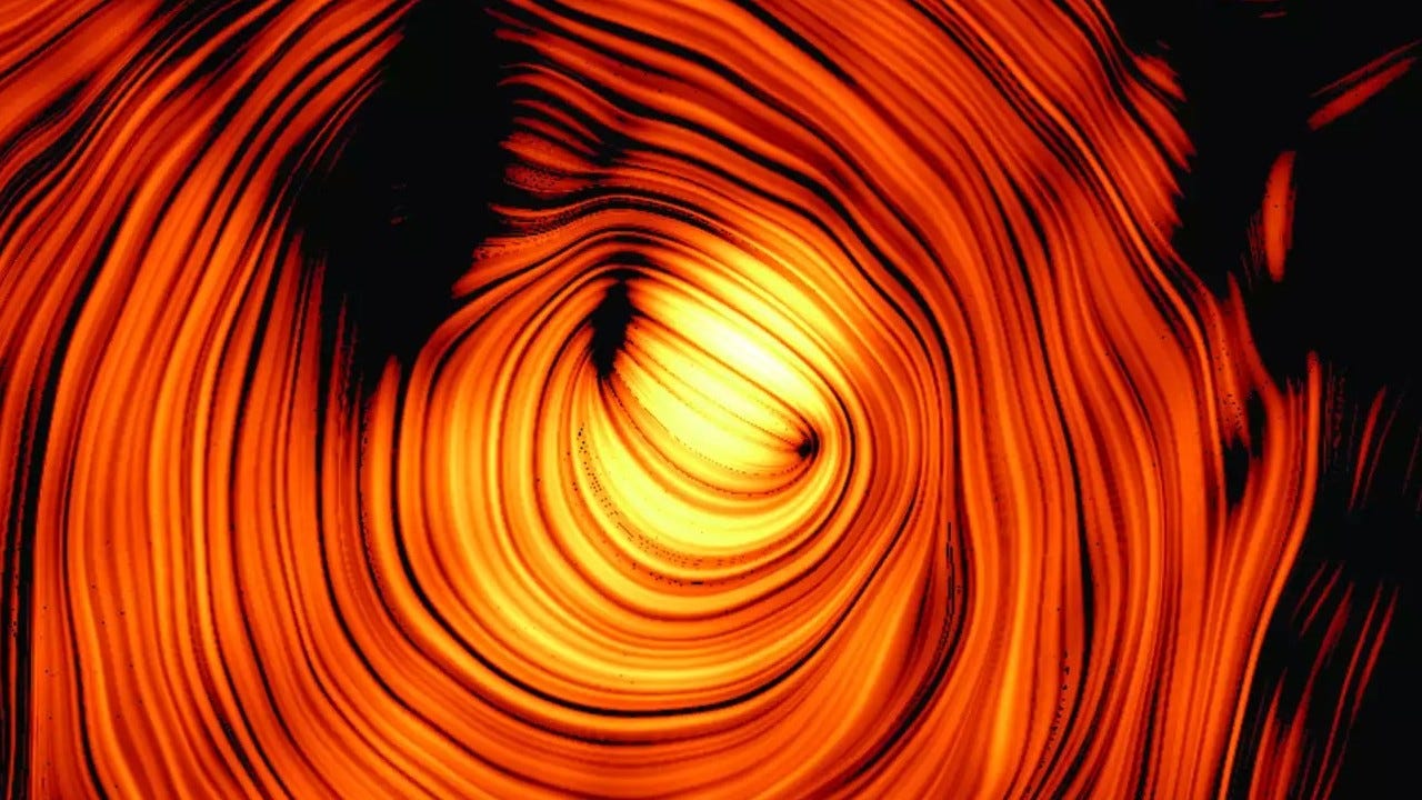 a yellow orb surrounded by red concentric rings a yellow orb surrounded by red concentric rings