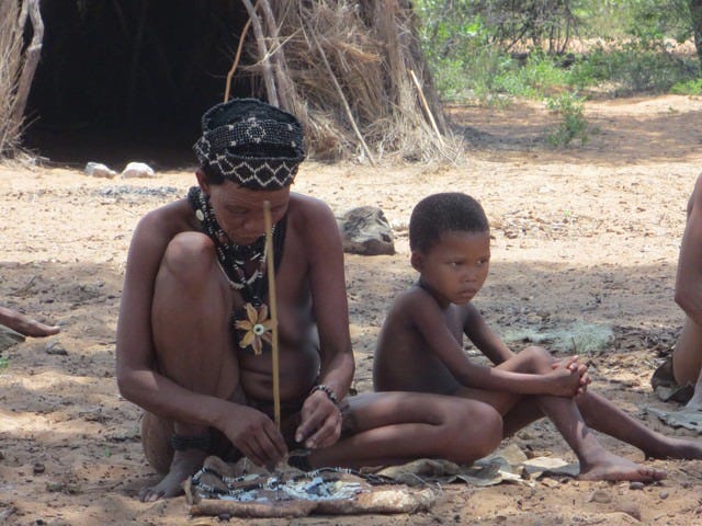 Image of San woman and child from the Kalahari Desert. 