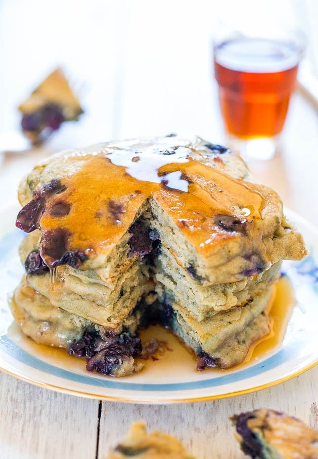 Dairy-Free Pancakes — Healthier pancakes that are soft, fluffy, and light! I loaded mine up with blueberries, but you can tailor this recipe to suit your preferences! Dairy-Free Pancakes — Healthier pancakes that are soft, fluffy, and light! I loaded mine up with blueberries, but you can tailor this recipe to suit your preferences!