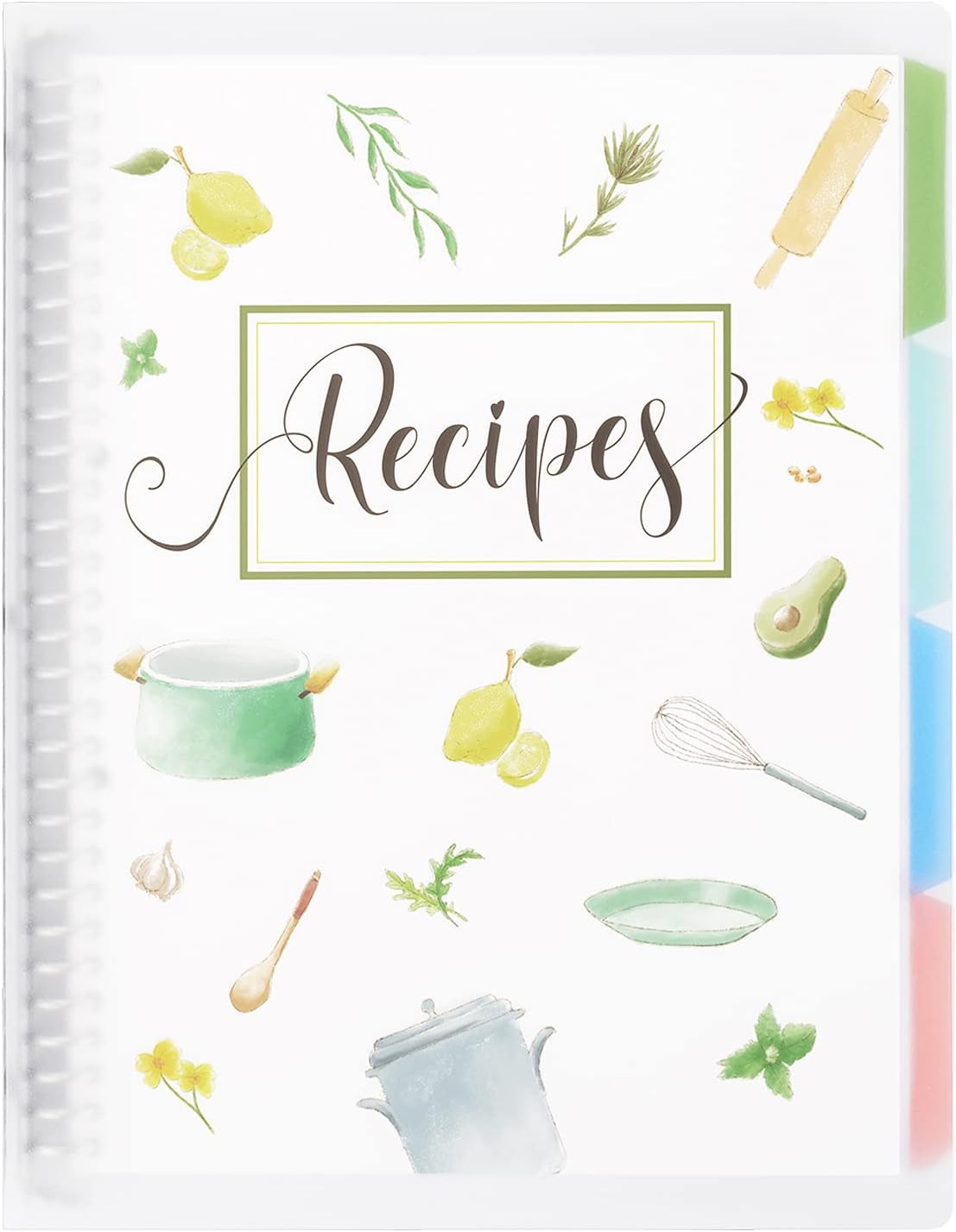 recipe book with cooking utensils and food pictures on the cover