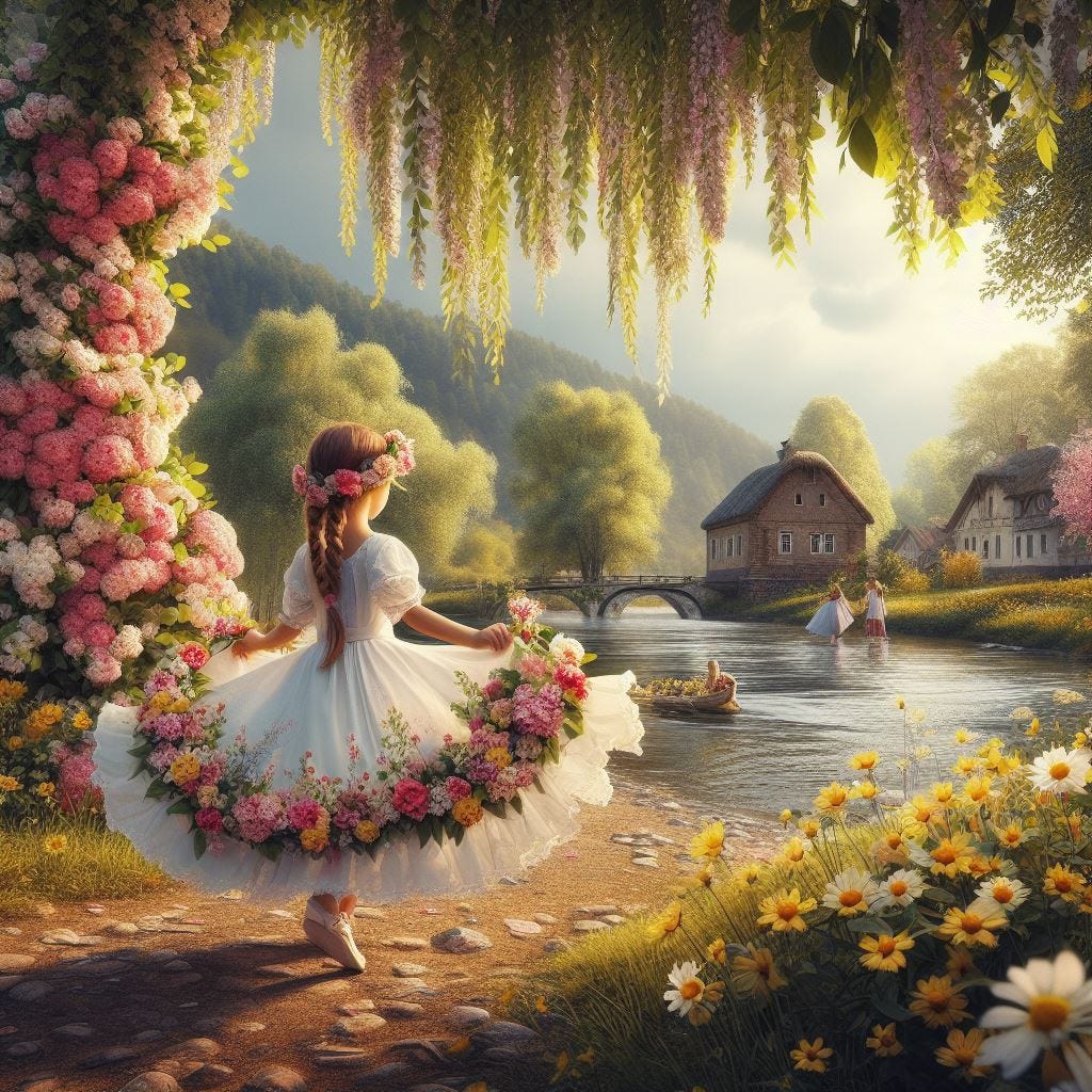 Girl with Flowers. Image by Bing.