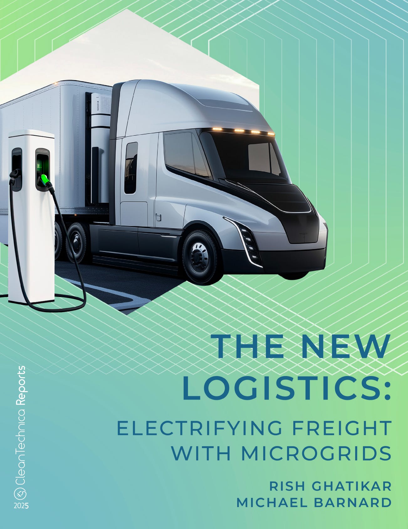 Cover of freight electrification report by Rish Ghatikar and Michael Barnard. Cover of freight electrification report by Rish Ghatikar and Michael Barnard.