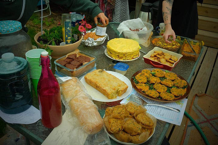 Photo of tables with dishes made of dandelions