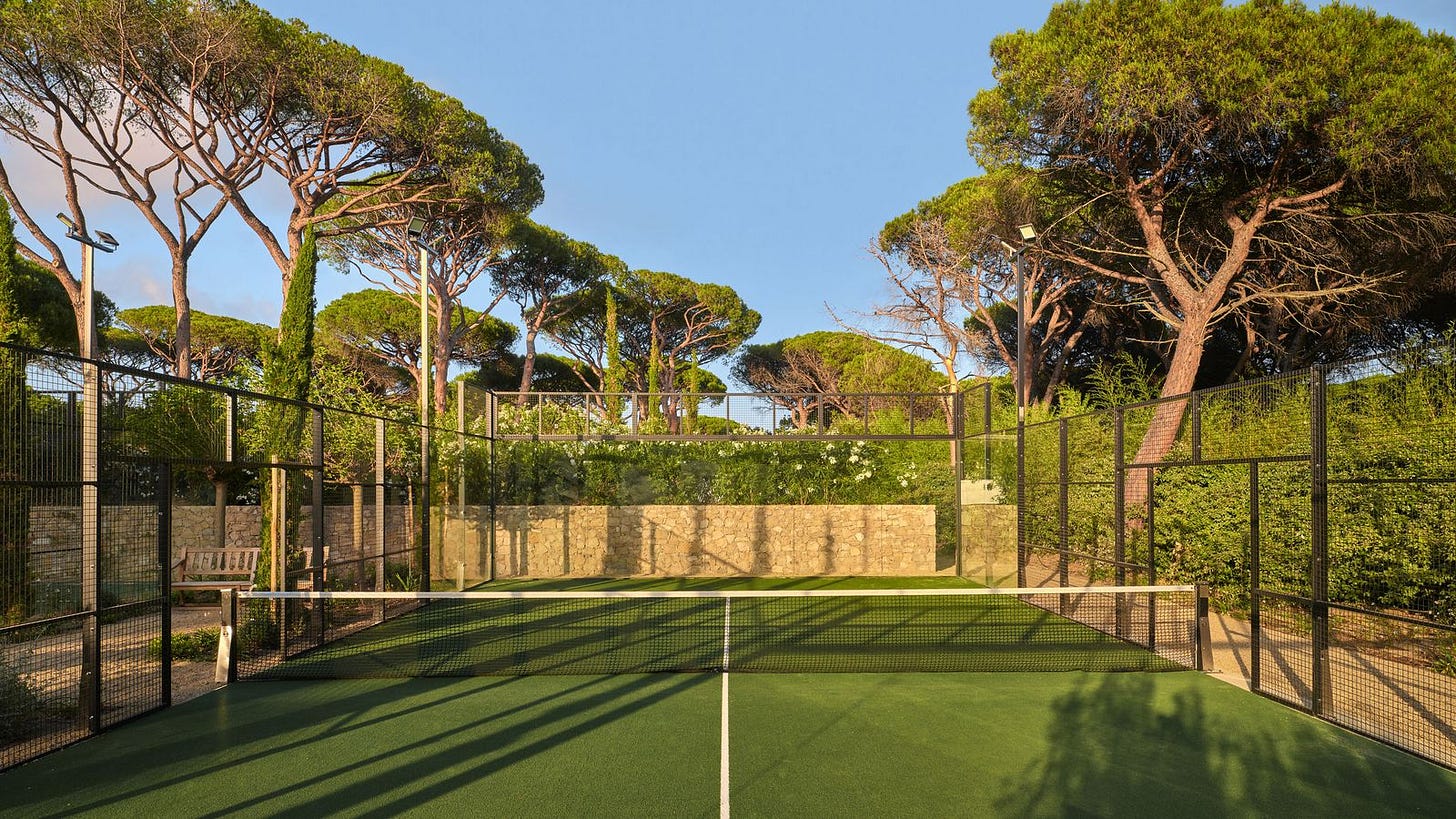 Padel courts at Airelles SaintTropez Château de la Messardière at golden hour Padel courts at Airelles SaintTropez Château de la Messardière at golden hour
