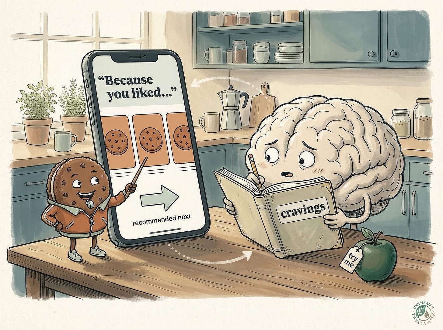 An illustration showing how unhealthy snacks train your brain to want more. An illustration showing how unhealthy snacks train your brain to want more.