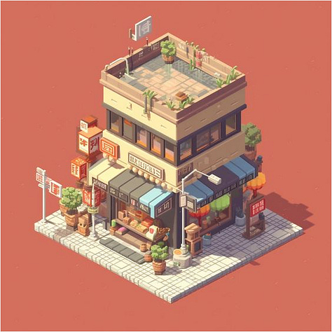A collection of isometric art illustrations