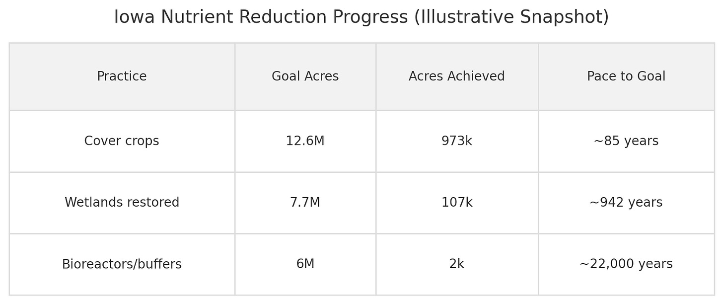 Iowas calculated nutrient reduction strategy in a table format