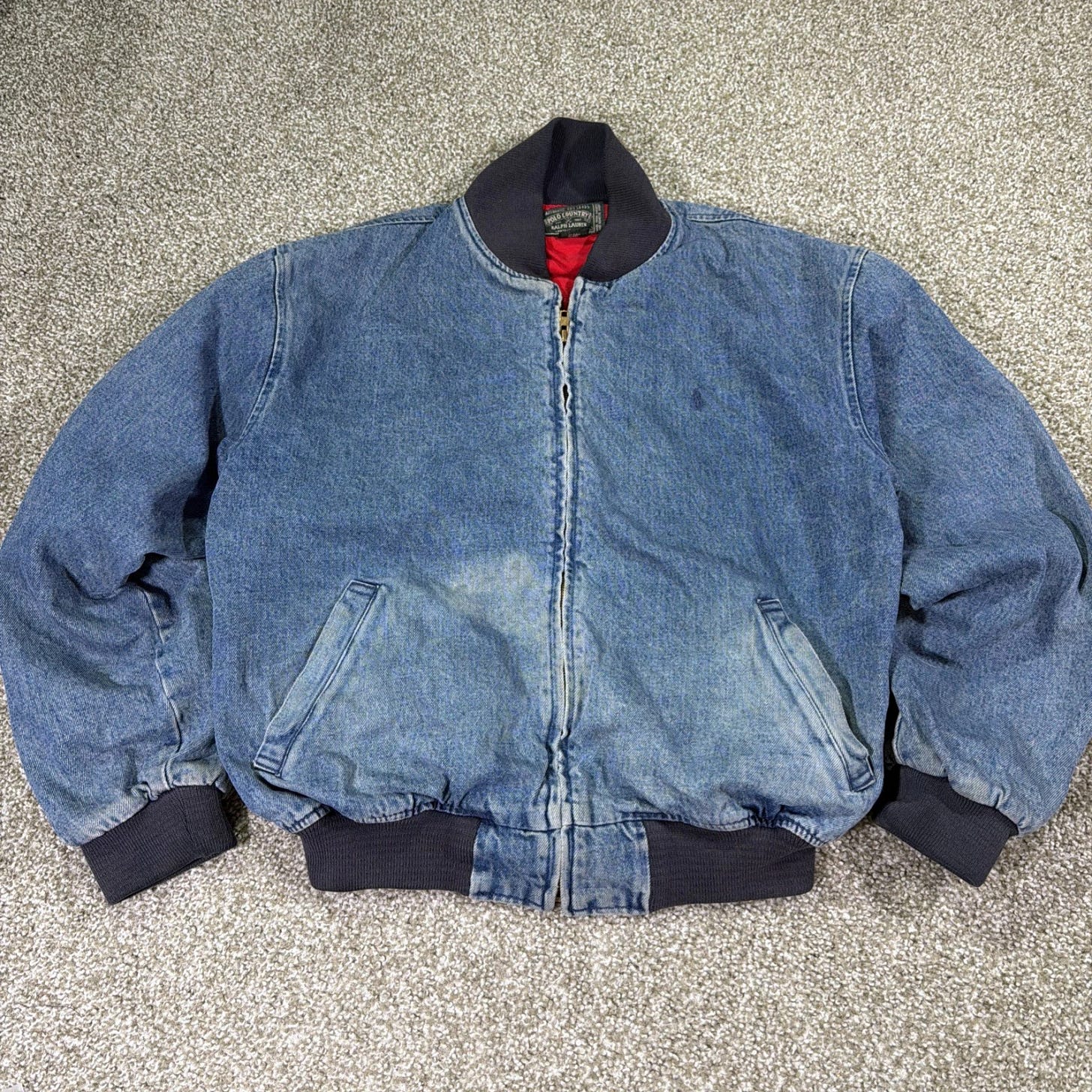 Vintage Polo Country Denim Bomber Jacket Medium Wash Size Large Rare Distressed - Picture 1 of 11 Vintage Polo Country Denim Bomber Jacket Medium Wash Size Large Rare Distressed - Picture 1 of 11