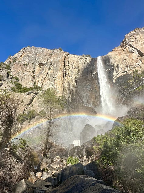 Yosemite Valley, Half Dome, El Capitan, Vernal and Nevada Falls, Bridal Veil Falls, campground with Liz and dogs