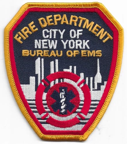 New York City - FDNY  Bureau of E.M.S. small, NY (3.5" x 4") fire patch - Picture 1 of 1